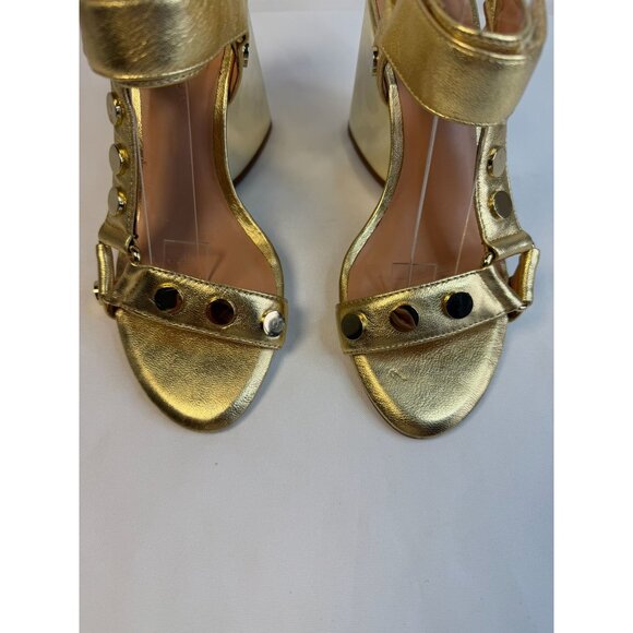 Halston Heritage Mica Sandal Womens Size 5.5M Gold & Bronze Studded Block Heel - Picture 4 of 15
